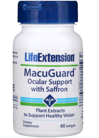 Поддержка Зрения с Шафраном, MacuGuard, Ocular Support with Saffron,, 60 Гелевых Капсул Life Extension (228292838)