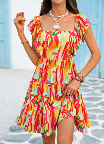 Комбинированное кэжуал платье а-силуэт SHEIN колор блок