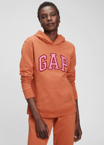 Костюм (худи, брюки) Gap однотонный оранжевый спортивный хлопок