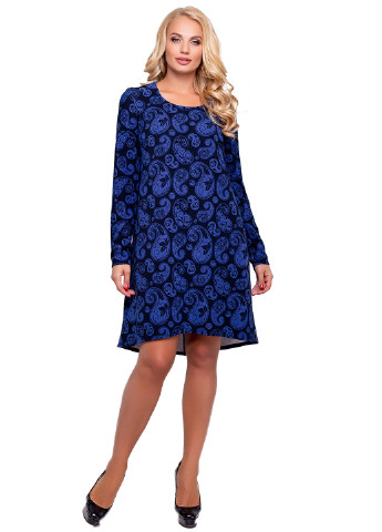 Синее кэжуал платье короткое ST-Seventeen с абстрактным узором