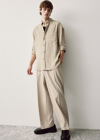 Бежевая кэжуал рубашка однотонная H&M