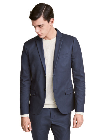 Пиджак H&M с длинным рукавом однотонный тёмно-синий кэжуал