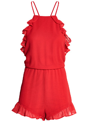 Комбинезон H&M комбинезон-шорты однотонный красный кэжуал