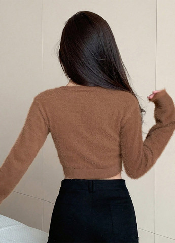 Коричневый демисезонный кардиган SHEIN