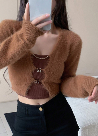 Коричневый демисезонный кардиган SHEIN