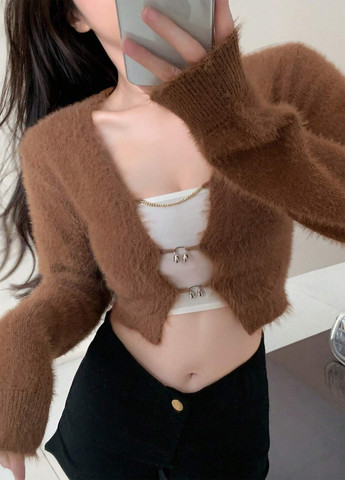 Коричневый демисезонный кардиган SHEIN