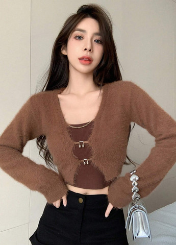 Коричневый демисезонный кардиган SHEIN