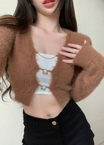 Коричневый демисезонный кардиган SHEIN