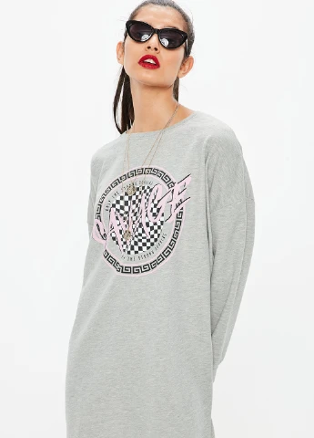 Серое кэжуал платье Missguided с рисунком