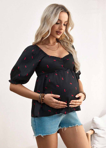 Чорна блуза для вагітних з баскою SHEIN