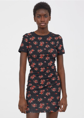 Чорна кежуал сукня футляр H&M з квітковим принтом