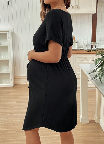 Черное кэжуал платье для беременных и кормящих а-силуэт SHEIN однотонное