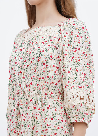 Молочное кэжуал платье а-силуэт Ruta-S с цветочным принтом