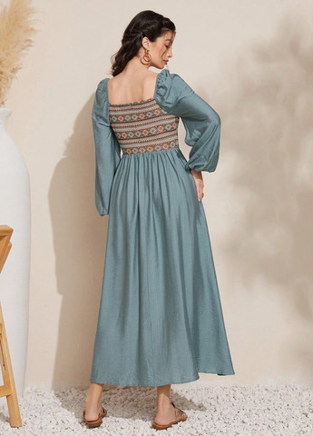 Сіро-голубий кежуал сукня а-силует SHEIN з орнаментом