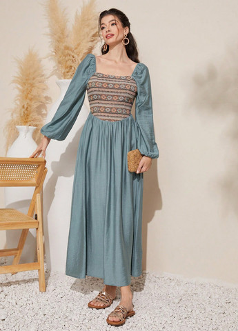 Сіро-голубий кежуал сукня а-силует SHEIN з орнаментом