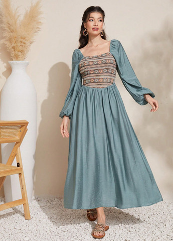 Сіро-голубий кежуал сукня а-силует SHEIN з орнаментом