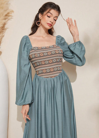 Сіро-голубий кежуал сукня а-силует SHEIN з орнаментом