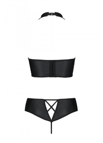 Комплект з еко-шкіри Nancy Bikini black S/M -, бра та трусики з імітацією шнурівки Passion (254046109)