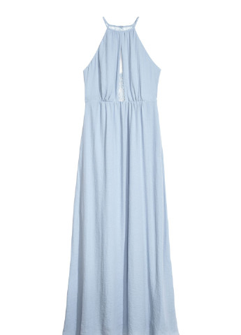Светло-голубое праздничный длинное платье с кружевом H&M однотонное