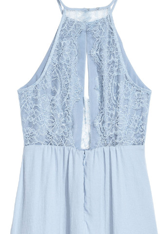 Світло-блакитна святковий довга сукня з мереживом H&M однотонна