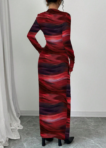 Червона вечірня, кежуал сукня силуетна SHEIN тай-дай