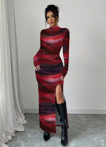 Червона вечірня, кежуал сукня силуетна SHEIN тай-дай