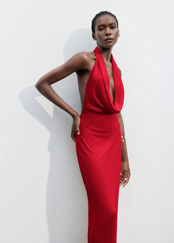 Красное вечернее платье силуэтная, с открытыми плечами SHEIN однотонное