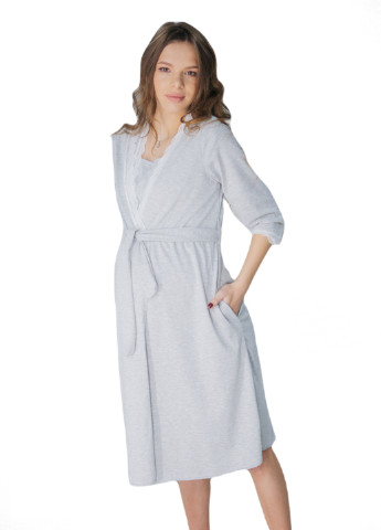 65016401(99)03 Комплект нічна сорочка + халат для вагітних і годуючих Сірий HN ярина (223423953)