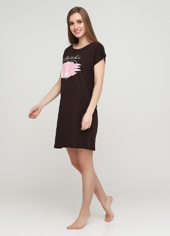 Темно-коричневое домашнее платье платье-футболка Fleri с рисунком