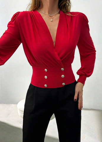 Красная блуза на запах SHEIN