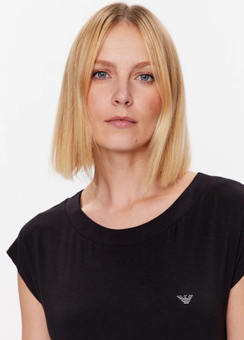 Чорна домашній сукня сукня-футболка Emporio Armani з логотипом