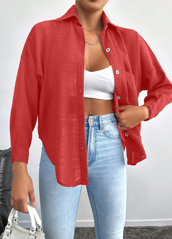 Коралловая кэжуал рубашка однотонная SHEIN
