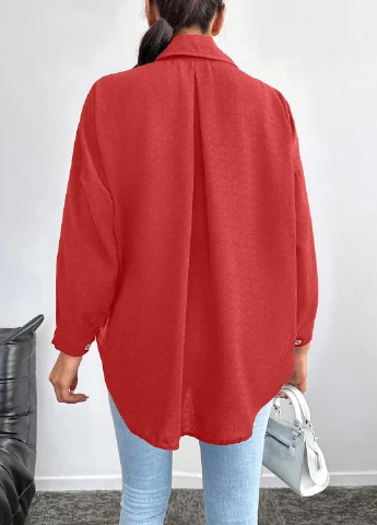 Коралловая кэжуал рубашка однотонная SHEIN