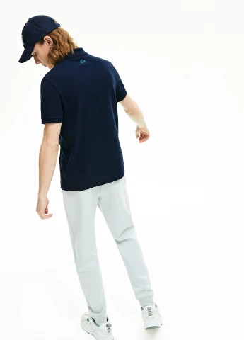 Темно-синяя футболка-поло для мужчин Lacoste с надписью