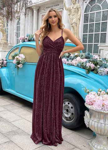 Темно-вишневое праздничный, вечернее платье клеш SHEIN однотонное