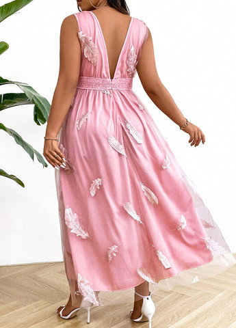 Розовое праздничный, вечернее платье клеш, а-силуэт, с открытой спиной SHEIN однотонное