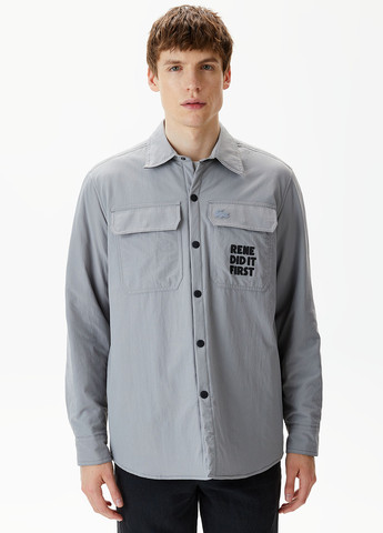 Серая кэжуал рубашка с надписями Lacoste