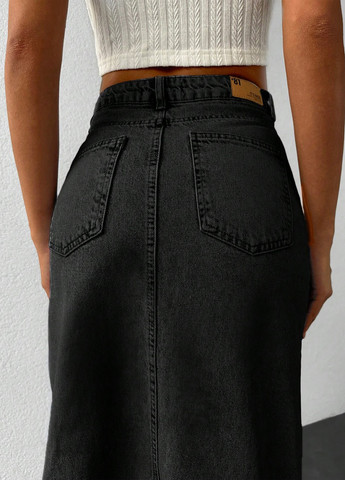 Черная джинсовая однотонная юбка SHEIN