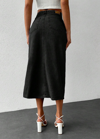 Черная джинсовая однотонная юбка SHEIN