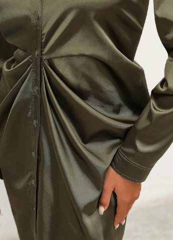 Оливковое (хаки) кэжуал платье рубашка SHEIN однотонное