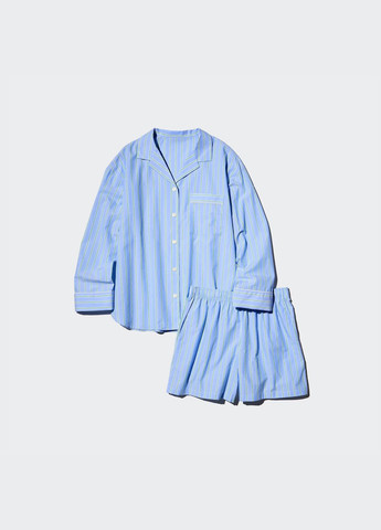 Голубая всесезон пижама (рубашка, шорты) рубашка + шорты Uniqlo