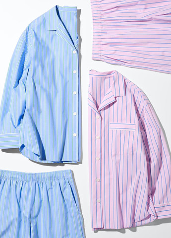 Голубая всесезон пижама (рубашка, шорты) рубашка + шорты Uniqlo