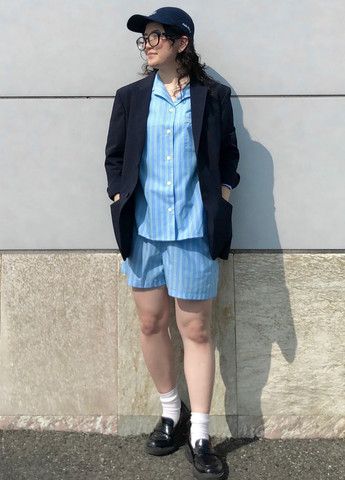 Голубая всесезон пижама (рубашка, шорты) рубашка + шорты Uniqlo