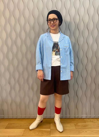 Голубая всесезон пижама (рубашка, шорты) рубашка + шорты Uniqlo