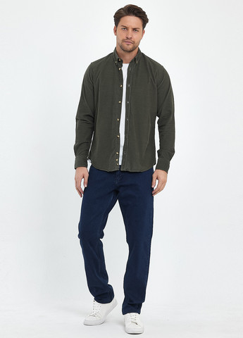 Серо-зеленая кэжуал рубашка однотонная Trend Collection