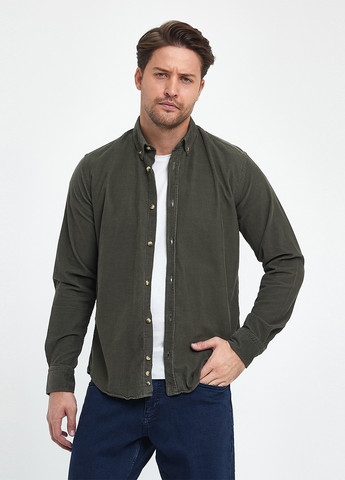 Серо-зеленая кэжуал рубашка однотонная Trend Collection