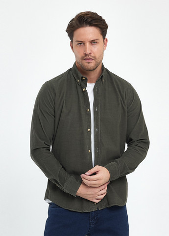 Серо-зеленая кэжуал рубашка однотонная Trend Collection