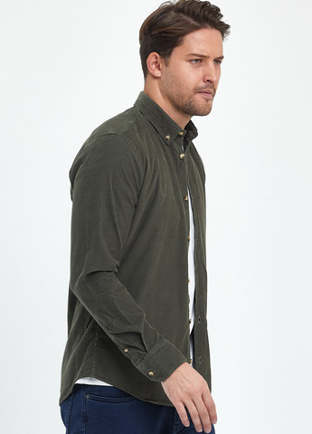 Серо-зеленая кэжуал рубашка однотонная Trend Collection