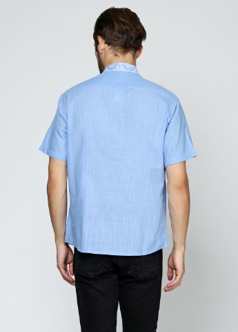 Голубой кэжуал рубашка с орнаментом ЕтноМодерн с коротким рукавом