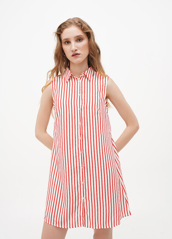 Красное кэжуал платье рубашка Terranova в полоску